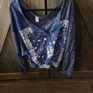 Free People Navy Blue Patterned Hoodie
